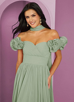 Barbie ♥ Azazie Vestidos de damas de honor Vestido de Salvia Polvorienta de Gasa de Corte en A Convertible con Vestidos sin tirantes image17