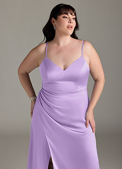 Azazie Marchella 신부 들러리 드레스 A라인 코르셋 스트레치 새틴 바닥 길이 드레스 image11