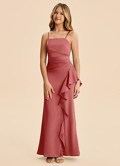 Azazie Lyla Junior Antique Rose Mermaid Pleated Stretch Satin Dress image5