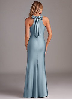 Azazie Doretta Bridesmaid Dresses Dusty Blue Mermaid Pleated Stretch Satin Dress image2