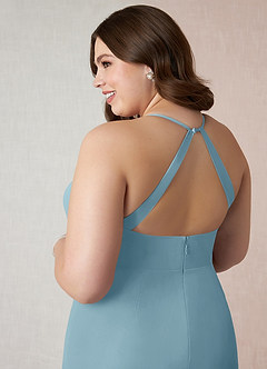 Azazie Becca Robes de demoiselle d'honneur Robe Fourreau en Mousseline de soie Col en V Bleu Maussade image11
