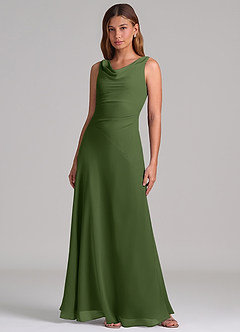 Azazie Nerine Brudtärnklänningar Klä av A-Linje i Chiffong Plisserad Oliv image3