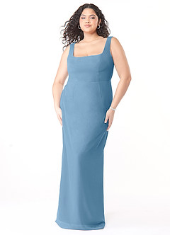Azazie Flori Brautjungfernkleider Etui Rechteckiger Ausschnitt Chiffon Kleid Stahlblau image9