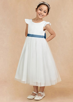 Azazie Hemi Flower Girl Dresses Ivory Bermuda A-Line Bow Tulle Dress image2