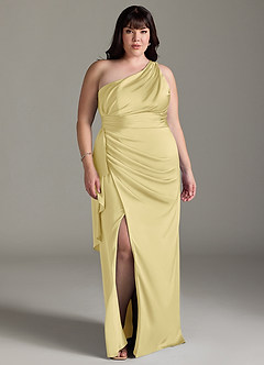 Azazie Maive Robes de demoiselle d'honneur Robe Fourreau en Satin extensible Rayé Sorbet Citron image10