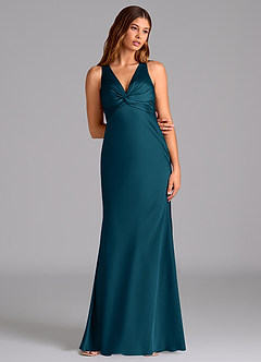 Azazie Hati Brudtärnklänningar Klä av Sjöjungfru i Stretch Satin Bläckblå image3