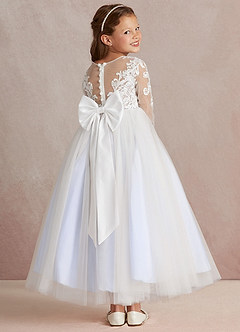 Azazie Elodie Flower Girl Dresses Ivory Lavender Ball-Gown Lace Dress image4