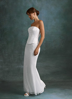 Azazie Londynn Vestidos de novia Vestido Diamante Blanco de Tul con lentejuelas de Corte Recto con Palabra de honor image4