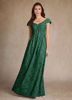 Azazie Myrtle Mère de la mariée Robes Robe Trapèze en Blumen-Burnout Plissée Vert Foncé image4