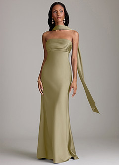 Azazie Saylor Vestidos de damas de honor Vestido de Musgo Verde de Satén Elástico de Corte Sirena con Sin tirantes image9