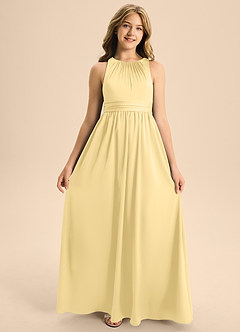 Azazie Jaylah Junior Butter A-Line Pleated Stretch Satin Dress image6