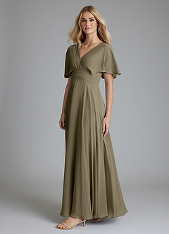 Azazie Pamela Bridesmaid Dresses Willow Green A-Line V-Neck Pleated Chiffon Dress image3