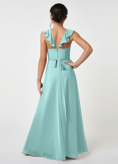 Azazie Emily Junior Aqua A-Line Ruched Chiffon Dress image2