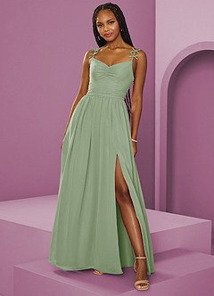 Barbie ♥ Azazie Jurken voor bruidsmeisjes Jurk van Chiffon met A-Lijn Geplooid Stoffige Salie image12