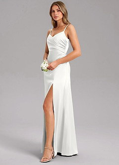 Azazie Azuree Abiti da Damigella Abito A-Line in Raso Elasticizzato Plissettato Bianco image10