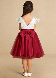 Azazie Vetty Flower Girl Dresses Ivory Scarlet A-Line Lace Tulle Dress image7