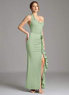 Azazie Gwyneth Robes de demoiselle d'honneur Robe Sirène en Jersey extensible de qualité supérieure Plissée Vert Sauge image3