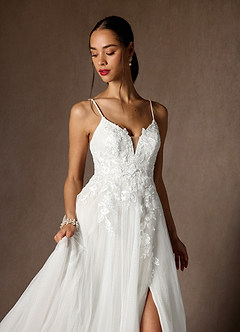 Azazie Nikita Wedding Dresses Diamond White A-Line Sequins Tulle Dress image5