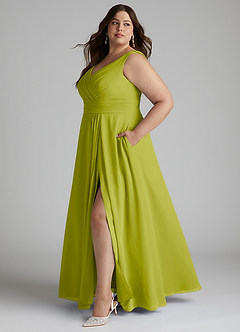 Azazie Karina Bridesmaid Dresses Lemongrass A-Line Pleated Chiffon Dress image7