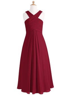 Azazie Kaleigh Junior Burgundy A-Line Pleated Chiffon Dress image6