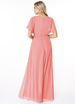 Azazie Aaliyah Bescheidene Brautjungfernkleider A-Linie Schaufel Gefaltet Chiffon Bodenlänge Kleid image2