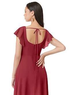 Azazie Bondi Brautjungfernkleider A-Linie Gestreift Chiffon Kleid Granatapfelrot image2