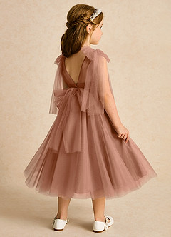 Azazie Dori Flower Girl Dresses Bronzer A-Line Ruched Tulle Dress image3