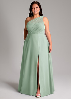 Azazie Phaedra Bridesmaid Dresses Agave A-Line One Shoulder Chiffon Dress image12