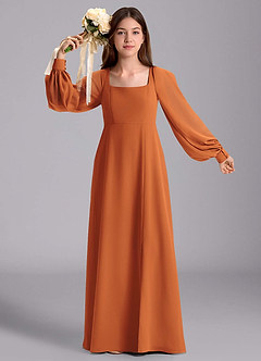 Azazie Bondi Junior Cinnamon A-Line Blouson Chiffon Dress image5