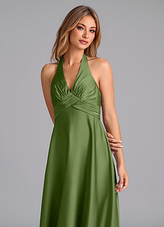 Azazie Tessie Bridesmaid Dresses Juniper A-Line Pleated Stretch Satin Dress image3