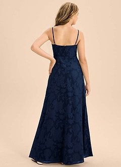 Azazie Kaylee Junior Dark Navy A-Line with Belt Floral Burnout Dress image2