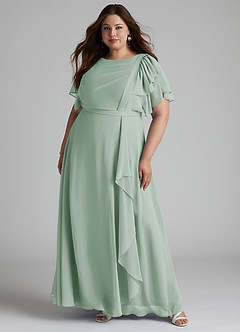 Azazie Aaliyah Modest Bridesmaid Dresses A-Line Scoop Pleated Chiffon Floor-Length Dress image6