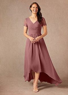 Azazie Polly Mother of the Bride Dresses Desert Rose A-Line Lace Chiffon Dress image5