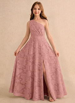 Azazie Pudles Girls Formal Robe Demoiselle D'honneur Fillette Robe Trapèze en Blumen-Burnout Asymétrique Rosette image3