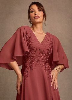 Azazie Tilda vestidos de madre de la novia Vestido Terracota de Gasa de Corte en A con Encaje image5