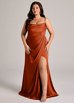 Azazie Johana Bridesmaid Dresses Paprika Mermaid Off the Shoulder Stretch Satin Convertible Dress image13