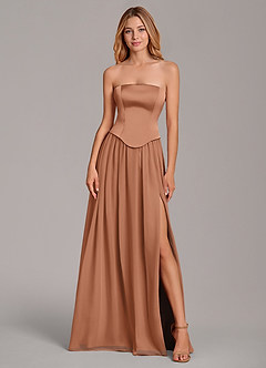 Azazie Cadence Bridesmaid Dresses Bronzer A-Line Corset Stretch Satin Convertible Dress image5