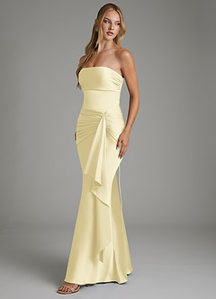 Azazie Janel Bridesmaid Dresses Lemon Sorbet Mermaid Corset Stretch Satin Dress image6