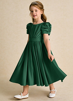 Azazie Miriam Blumenmädchenkleider Ballkleid Plissee Matte Satin Kleid Dunkelgrün image7