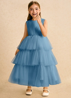 Azazie Marshmallow Blumenmädchenkleider Ballkleid Schleifen Tüll Kleid Stahlblau image5