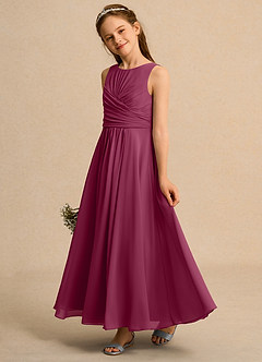 Azazie Ducky Girls Formal Sukienki dla dziewczynek sypiących kwiaty Linia A Pofałdowany Szyfon Długość kostki Sukienka image5