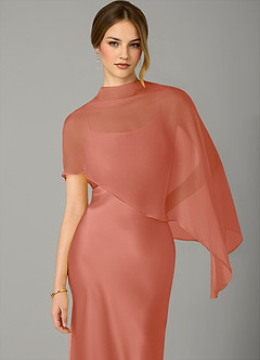 Azazie Jaleesa Jurken voor bruidsmeisjes Jurk van Stretch Satijn met A-Lijn Hoge Kraag Zalm Roze image2