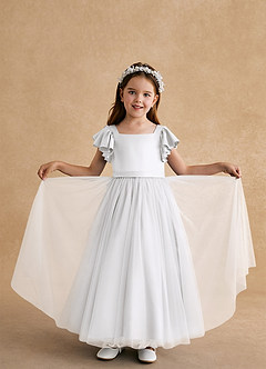 Azazie Suzy vestidos de niña de las flores Vestido de Blanco de Tul de Corte En A con Con mangas image6