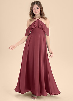 Azazie Tessabelle Junior Vestido de Merlot de Gasa de Corte En A con Vestidos sin tirantes image6
