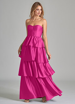 Azazie Faye Bridesmaid Dresses Fuchsia A-Line Ruched Stretch Satin Dress image6