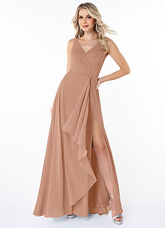 Azazie Calvi Bridesmaid Dresses Champagne Rose A-Line Ruched Chiffon Dress image4