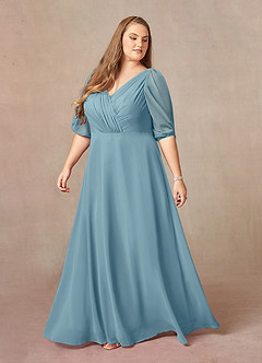 Azazie Bronwyn Mother of the Bride Dresses Moody Blue A-Line V-Neck Ruched Chiffon Dress image8