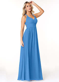 Azazie Ashia Bridesmaid Dresses Blue Jay A-Line Pleated Chiffon Dress image4