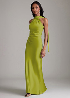 Azazie Cassiana Brautjungfernkleider Meerjungfrau-Linie Plissee Stretch-Satin Kleid Zitronengras image5