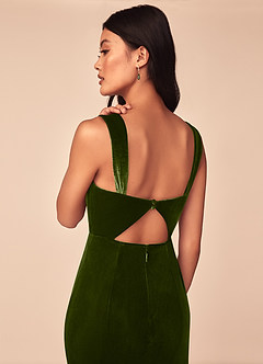 Azazie Lanessa Robes de demoiselle d'honneur Robe Sirène en velours Col en V avec trou de serrure au dos Olive image5
